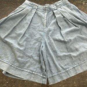 Free People blue pleated linen baggy shorts